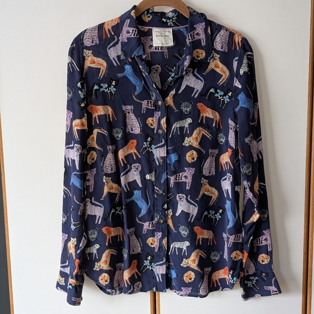 NWOT Carolyn Gavin Jungle Cat Print Tiger Leopard Top 6 - Picture 2 of 14
